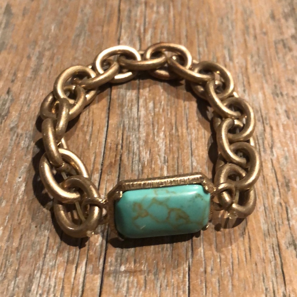 Turquoise and gold chain bracelet